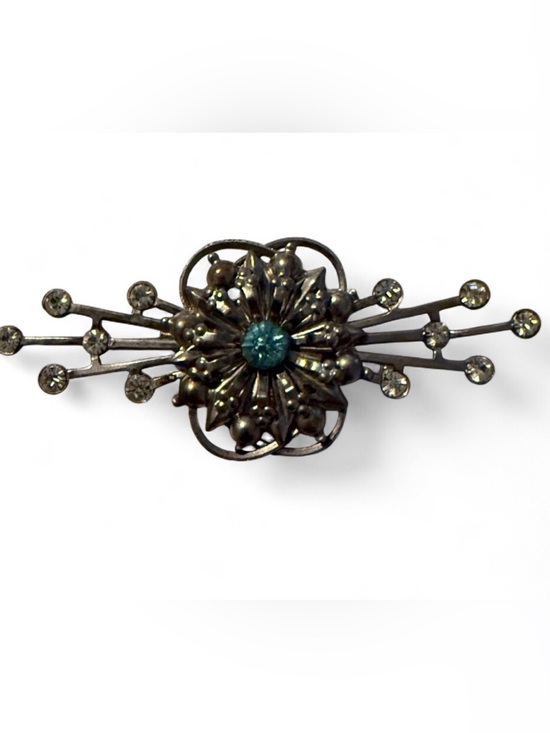Vintage Jewelry - Vintage Floral Burst Brooch with Teal Center